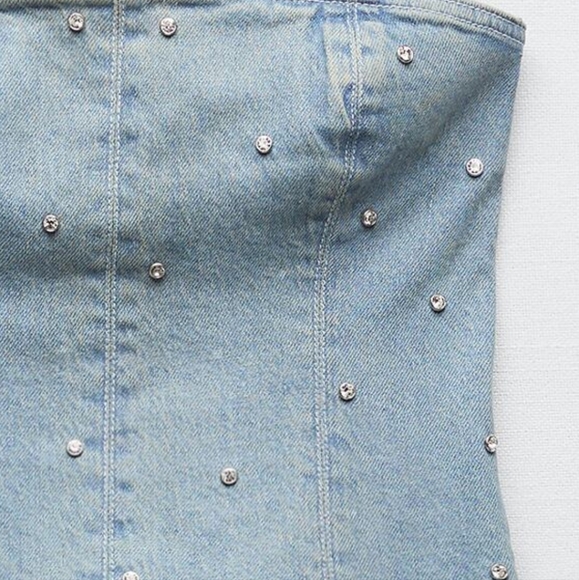 NWT Zara Limited Edition Jewel Stretch Jean Denim Corset Large L - Picture 2 of 7